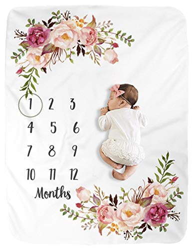 Product Cover BUTTZO Milestone Blanket/Baby Milestone Blanket Girl Boy/Large Baby Blankets for Girls and Boys Newborn Photography Premium Fleece Baby Monthly Blanket Shower Gifts