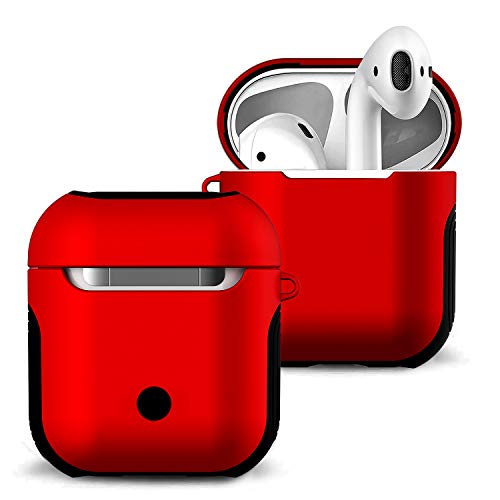Product Cover Airpods Case Cover and Skin - Romozi Airpod Skins is Silicone and Hard Cover Dual Layer Design, Heavy Duty Air Pods Case with Lanyard,Shockproof AirPod Covers for Apple Airpods Accessories(Red)