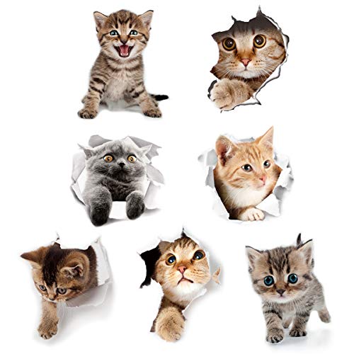 Product Cover Cieovo 3D Removable Cats Large Wall Stickers Decals Cute Animal Wall Sticker Mural for Kids Cute Cat Decor Posters for Nursery Room, Toilet, Kitchen, Offices A Set of 7