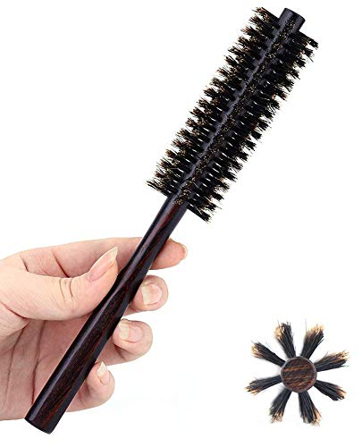 Product Cover Small Round Hair Brush for Thin or Short Hair, Mini Round Boar Bristle Beard Brush for Men & Women