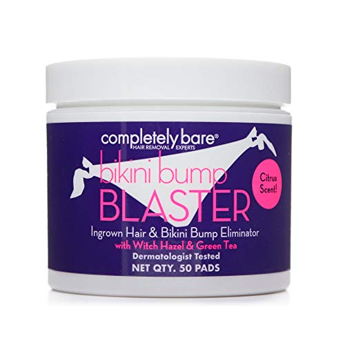 Product Cover Completely Bare Bikini Bump Blaster Pads- All Natural Antioxidants, Witch Hazel & Green Tea, Prevents Ingrown Hairs and Bumps, Gentle Exfoliating Treatment Wipes, Cruelty-Free Vegan Formula, 50ct