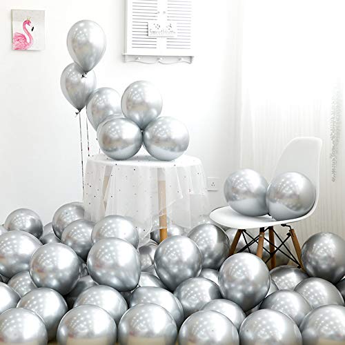 Product Cover Metallic Silver Balloons 12 inch 50pcs Party Balloons Birthday Helium Balloon Chrome Latex Balloons