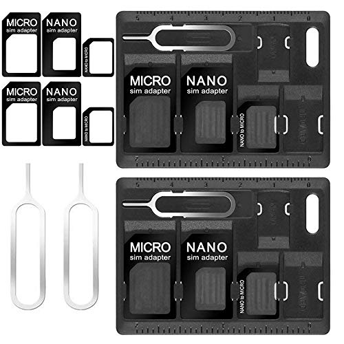 Product Cover CKANDAY 2 Packs SIM Card Holders with Tray Opener Pins, Card Storage Tool Set for Standard Micro Nano Micro-SD Memory Cards, with 3 Card Adapters and 1 Eject Pins - Black