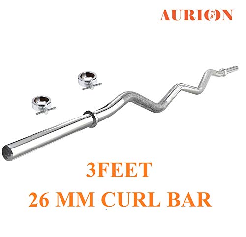 Product Cover AURION 3 FEET Curl Bar 26 MM Thickness Solid Chrome Barbell Bar