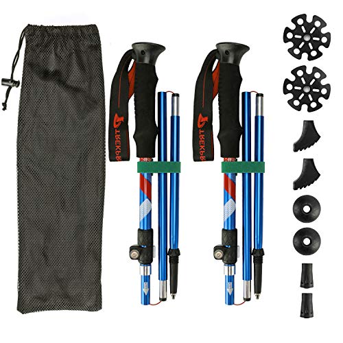 Product Cover ZENITHIKE Folding Aluminum Trek Pole Hiking for Camping Traveling Hiking Backpacking with Quick-flip-Lock and EVA Grips,Technology Hiking Pole Allows User to Adjust Pole Length Quickly (Blue)