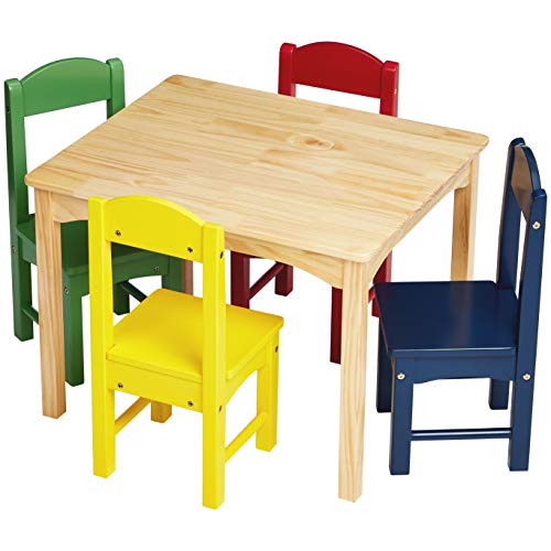 Product Cover AmazonBasics Kids Wood Table and 4 Chair Set, Natural Table, Assorted Color Chairs