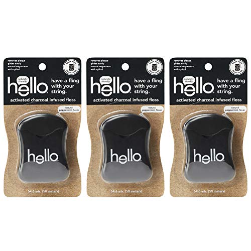 Product Cover Hello Oral Care Activated Charcoal Infused Floss, Vegan Wax, Natural Peppermint flavor, 3Count