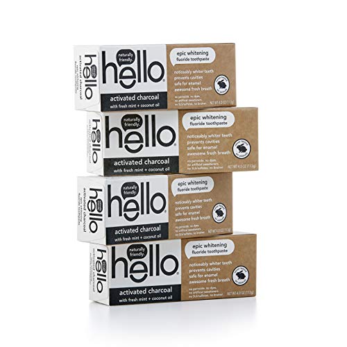Product Cover Hello Oral Care Activated Charcoal Fluoride Whitening Toothpaste, Vegan & SLS Free, 4Count