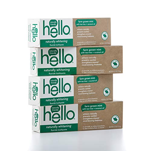 Product Cover Hello Oral Care Naturally Whitening Fluoride Toothpaste, Vegan & SLS Free, Farm Grown Mint with Tea Tree Oil & Coconut Oil, 4 Count