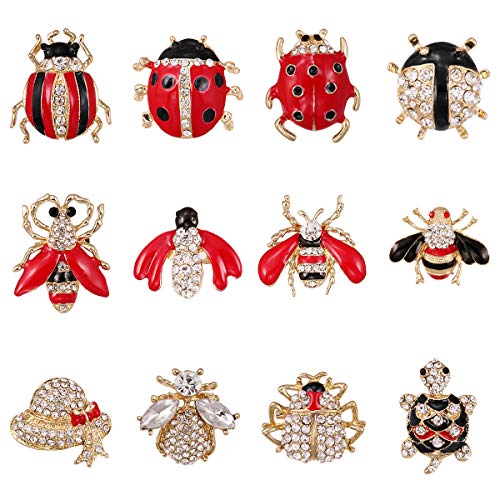 Product Cover WeimanJewelry Lot 12pcs Enamel Crystal Rhinestone Animal Honeybee Beetle Turtle Insect Brooch Pin Set for Women DIY Decoration