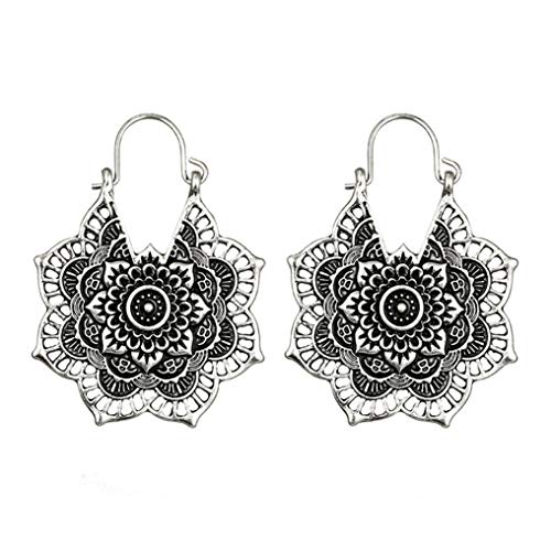 Product Cover Myhouse Bohemian Vintage Mandala Flower Drop Dangle Earring for Women Girl Hollow Floral Pendant Earrings,Silver Color