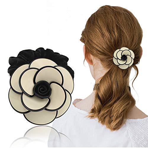 Product Cover Go and Crab Ponytail Holders - France Hair Accessories - Women's Elastic Hair Ties Rope Band - Camellia Flower - Cellulose Acetate Hair Ornament Tiara - Hair Jewelry for Wedding Party (beige)