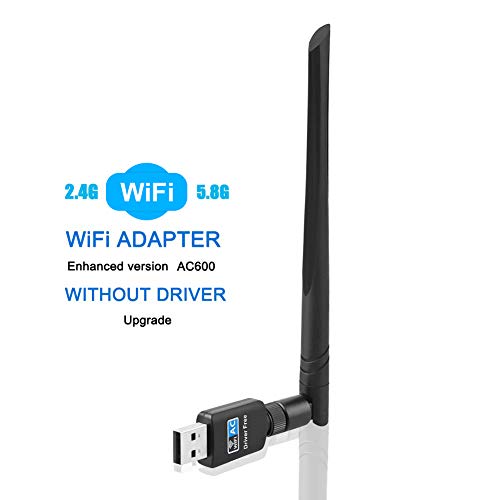 Product Cover QGOO WiFi Adapter ac600Mbps，Wireless USB Adapter 2.4GHz/5.8GHz Dual Band 802.11 ac Network LAN Card for Desktop Laptop PC Support Windows 10/8.1/8/7/XP/Vista/Mac OS10.6-10.13 (Without Drive)