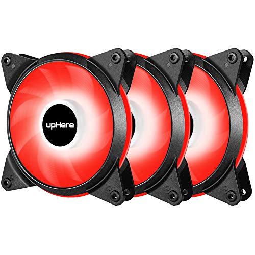 Product Cover upHere 3-Pack 120mm 3-Pin High Airflow Quiet Edition Red LED Case Fan for PC Cases, CPU Coolers, and Radiators T3RD3-3