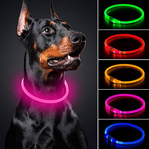 Product Cover BSEEN LED Dog Collar - Cuttable Water Resistant Glowing Dog Collar Light Up, USB Rechargeable Pet Necklace Loop for Small, Medium, Large Dogs (Candy Pink)
