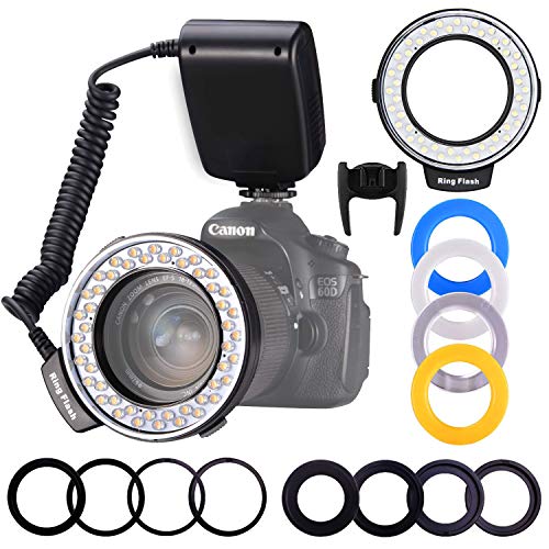 Product Cover Ring Flash, Macro LED Flash Light with LCD Display Adapter Rings and Flash Diffusers for Nikon Canon and Other DSLR Cameras (8 adapters)