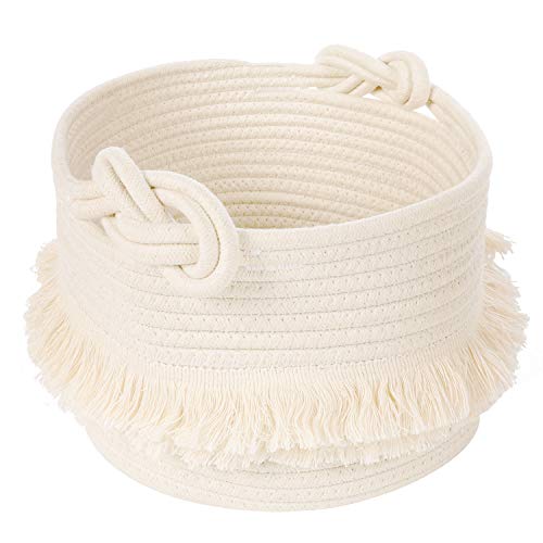 Product Cover Small Woven Storage Baskets Cotton Rope Decorative Hamper for Diaper, Blankets, Magazine and Keys, Cute Tassel Nursery Decor - Home Storage Container - 9.5'' x 7''