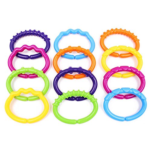 Product Cover Baby Teether Ring Clips Toys for Baby Carriage Crib Car,12PCS Rainbow Colorful Linkable Handle Toy for Infant Toddlers, BPA Free