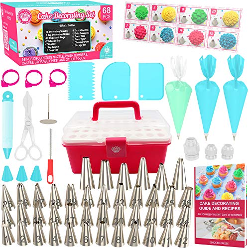 Product Cover Cake Decorating Kit Cupcake Decorating Kit - 68pcs Cookie Decorating Supplies and Cookie Decorating Kit with Piping Bags and Tips - Frosting Icing Tips Pastry Bags with Tips - Baking Decorating Kit