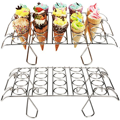 Product Cover Cupcake Cone Baking Rack 2 Pack, Ice Cream Cone Stand Holder,Waffle Cone Holder, Stainless Steel,20 Capacity Foldable