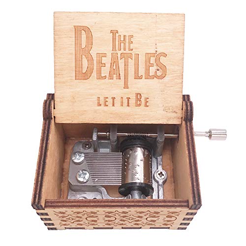 Product Cover Music Box Hand Crank Musical Box Carved Wood Musical Gifts,Play Let it Be,Brown