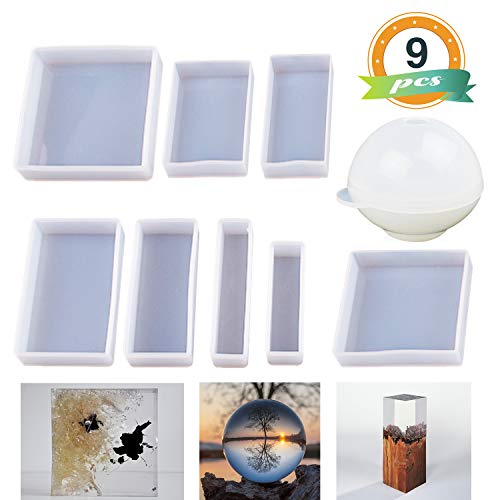 Product Cover Epoxy Resin Molds LET'S RESIN Resin Casting Molds Silicone Square Ball Molds 9PCS Different Sizes, Silicone Resin Mold for Resin Jewelry, Soap, Dried Flower Leaf, Insect Specimen DIY Fans