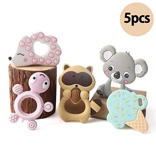 Product Cover HAO JIE 5pc Baby Silicone Teething Toys Animal Icecream Shape Teether Nursing Pendant Necklace Accessories