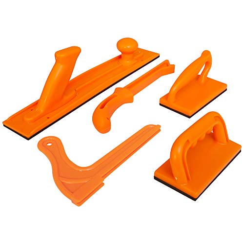 Product Cover Safety Woodworking Push Block and Push Stick Package 5 Piece Set In Safety Orange Color, Ideal for Woodworkers and Use On Table Saws, Router Tables, Jointers and Band Saws