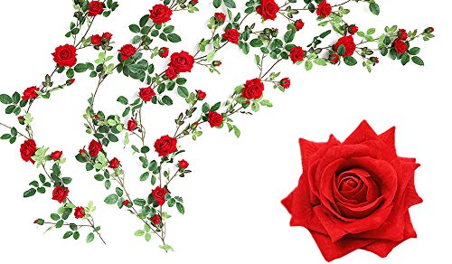 Product Cover Luyue Artificial Rose Vine Silk Flowers Garland Wedding Flowers Vines Silk Roses Garland for Wedding Decorations (Red)