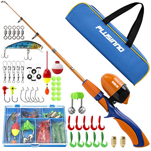 Product Cover PLUSINNO Kids Fishing Pole,Portable Telescopic Fishing Rod and Reel Full Kits, Spincast Youth Fishing Pole Fishing Gear for Kids, Boys