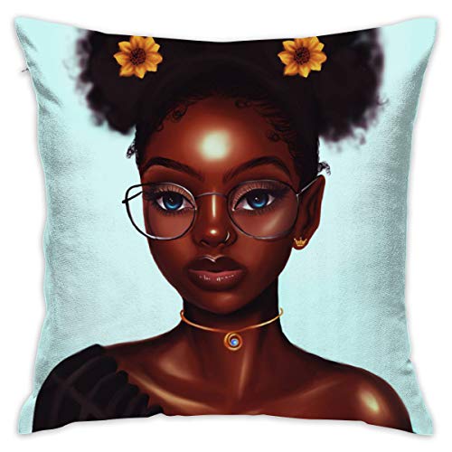Product Cover SARA NELL Velvet Black Girl Pillow Cases,African American Girl Hair with Sunflower,Pillow Covers Black Art Decorative 18X18 in Pillowcase Cushion Covers with Zipper