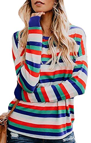 Product Cover JINTING Women Casual Loose Striped Color Block Long Sleeve Tee T-Shirt Tops Blouse White