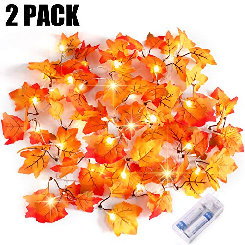 Product Cover Severino Thanksgiving Decorations Lighted Fall Garland,Thankgiving Decor Waterproof Maple Leaf String Lights - 2 X 20 LED,16 Feet