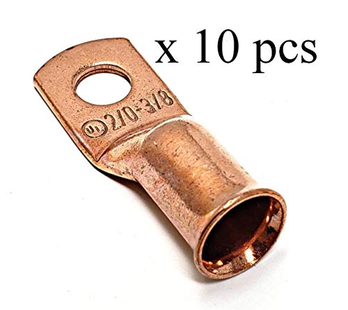 Product Cover 10 pcs WNI UL 2/0 Gauge x 3/8 Pure Copper Battery Welding Cable Lug Connector Ring Terminals