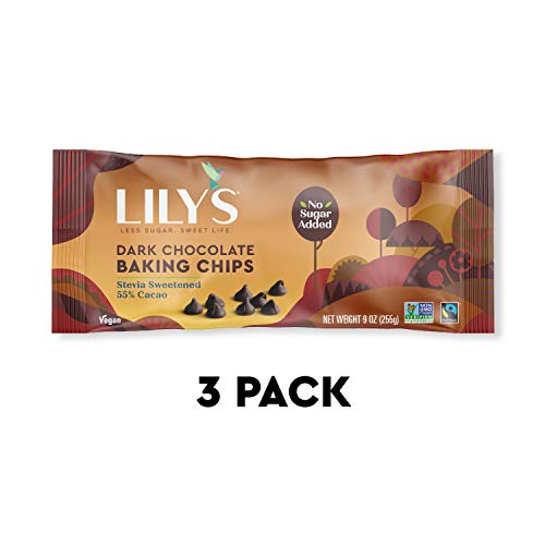 Product Cover LIlly's Dark Chocolate Chips, Stevia, Vegan, 55% Cocoa, Non-GMO, Sugar Free, 27 oz Total (3 Pack Value)