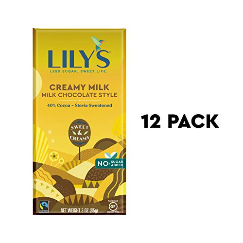 Product Cover Creamy Milk Chocolate Bar by Lily's Sweets | Stevia Sweetened, No Added Sugar, Low-Carb, Keto Friendly | 40% Cacao | Fair Trade, Gluten-Free & Non-GMO | 3 ounce, 12-Pack