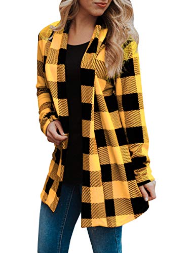 Product Cover Womens Buffalo Plaid Long Sleeve Plus Size Open Front Elbow Patch Cardigans