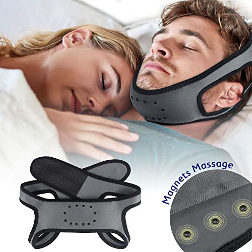 Product Cover Anti Snoring Chin Strap - Effective Anti Snoring Solution, Patent Design w/Promoting Blood Circulation Magnets, Adjustable Snore Reduction Belt for Men & Women (Grey)
