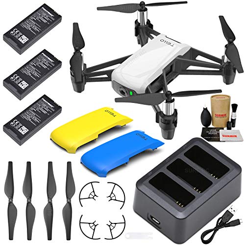 Product Cover Tello Drone Quadcopter Boost Combo with 3 Batteries, Charging Hub, Yellow & Blue Snap-On Covers and More