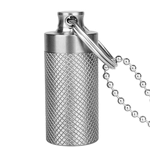 Product Cover TISUR Mini Pill Fob, Titanium Keychain Pill Holder, Emergency Aspirin & Nitroglycerin Pill Holder for Men and Women, Waterproof, Light Weight and Non Allergenic (Bead chain included)