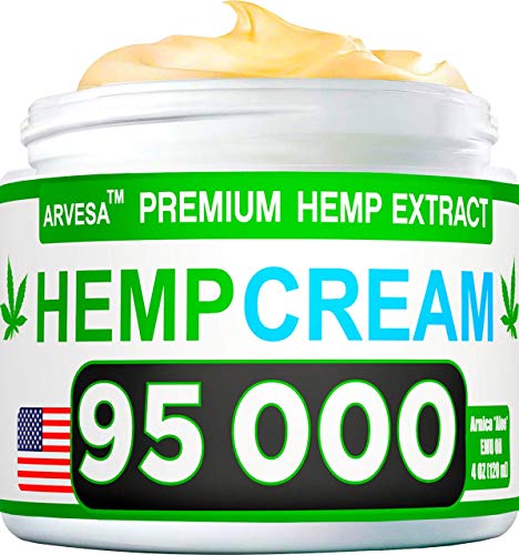 Product Cover Hemp Pain Relief Cream - 95 000 Blend - Natural Hemp Extract Relieves Inflammation, Knee, Muscle, Joint & Back Pain - Contains Arnica, MSM & EMU Oil - Non-GMO - Made in USA