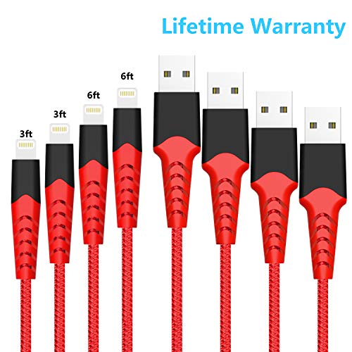 Product Cover Boreguse Phone Charger, Charger Cable for iPhone, 4Pack [3.3FT 6.6FT] Nylon Braided USB Charger Cable for iPhone Xs,XS Max,XR,X,8 Plus,8,7 Plus,7,6 Plus,6,6S Plus,6s,5,iPad and More(red)