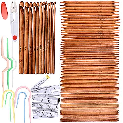 Product Cover Exquiss Knitting Needles Set-75 Pcs 15 Sizes Bamboo Double Pointed Knitting Needles Set + 12 Pcs 12 Sizes Crochet Hooks Set + 4 Pcs 4 Sizes Cable Needles + 3 Pcs 3 Sizes Cable Stitch Holders