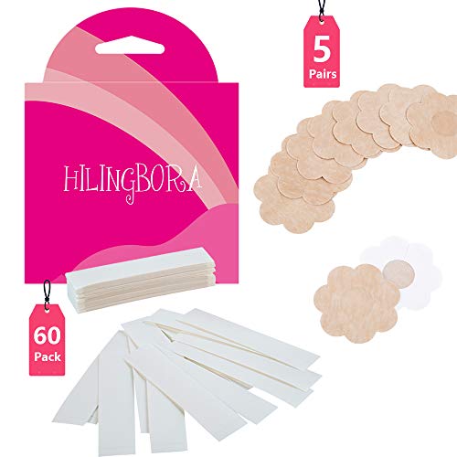 Product Cover HILINGBORA Fashion Beauty Tape(60 pack) Double Sided For Fashion and Body ＆ Adhesive Bra Petal Tops (5 pairs Flower-shaped nipple covers)