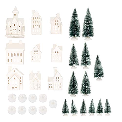 Product Cover Mark Feldstein Winter Village LED Tea Light 31 Piece Porcelain Tabletop Christmas Figurine Boxed Set