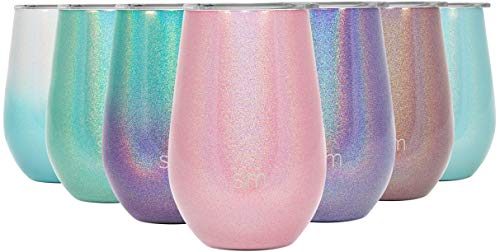 Product Cover Simple Modern Spirit 12oz Wine Tumbler Glass with Lid - Vacuum Coffee Mug Stemless Cup 18/8 Stainless Steel Shimmer: Rose Quartz