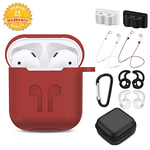 Product Cover TAOSANHU AirPods Case 9 in 1 Airpods Accessories Kits Protective Silicone Cover and Skin Compatible Apple Airpods 2&1 Charging Case with Airpods Ear Hook/Tips/Airpods Strap/Clips/Watch Band Holder