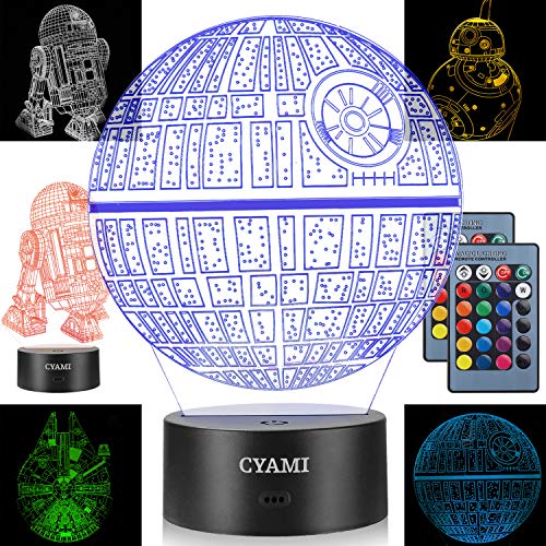 Product Cover 3D Illusion Star Wars Night Light for Kids, 4 Pattern and 7 Color Change Night Light - Perfect Gifts for Birthday and Christmas, Great for Boys Girls Baby and Any Star Wars Fans (Set 1)