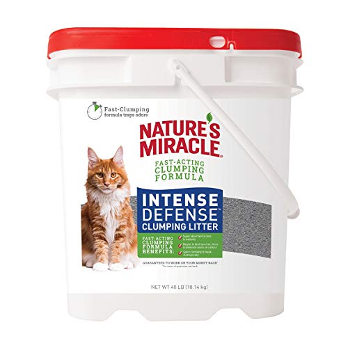 Product Cover Nature's Miracle P-98134 Intense Defense Clumping Litter, 40 Pounds, Pail, Super Absorbent Fast-Clumping Formula, Dust Free