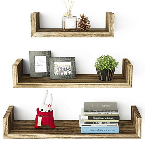 Product Cover SRIWATANA Floating Shelves Wall Mounted, Solid Wood Wall Shelves, Torched Finish